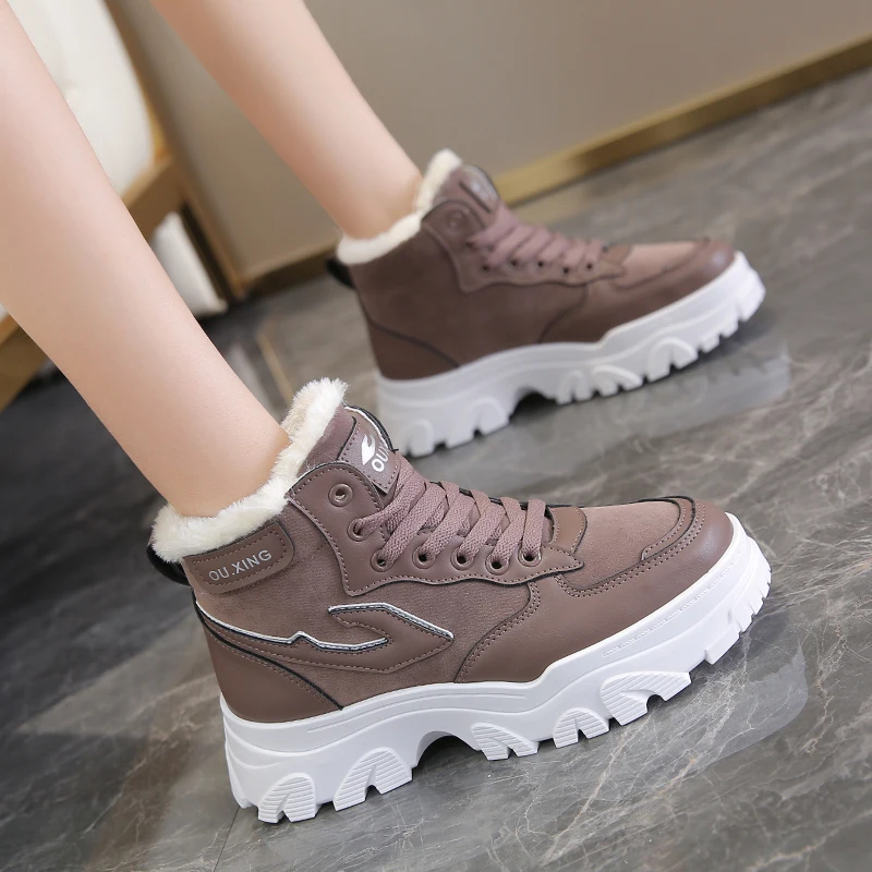 

Женские повседневные ботинки с высоким верхом, новый стиль 2021, теплые модные черные ботильоны с бархатной подкладкой для осени и зимы