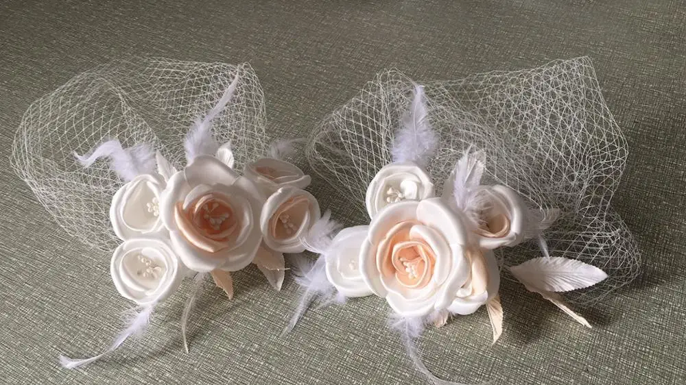 Женская прозрачная тиара с гребнем бежевая Свадебная шляпа цветами ручной