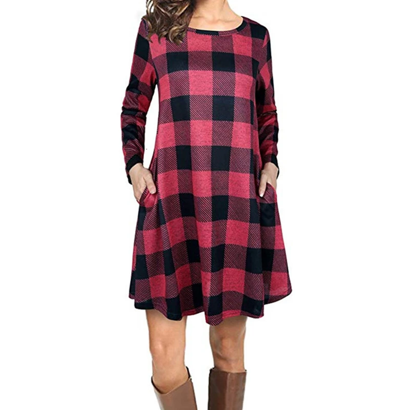 Модное платье для беременных с длинным рукавом разноцветные клетчатые платья