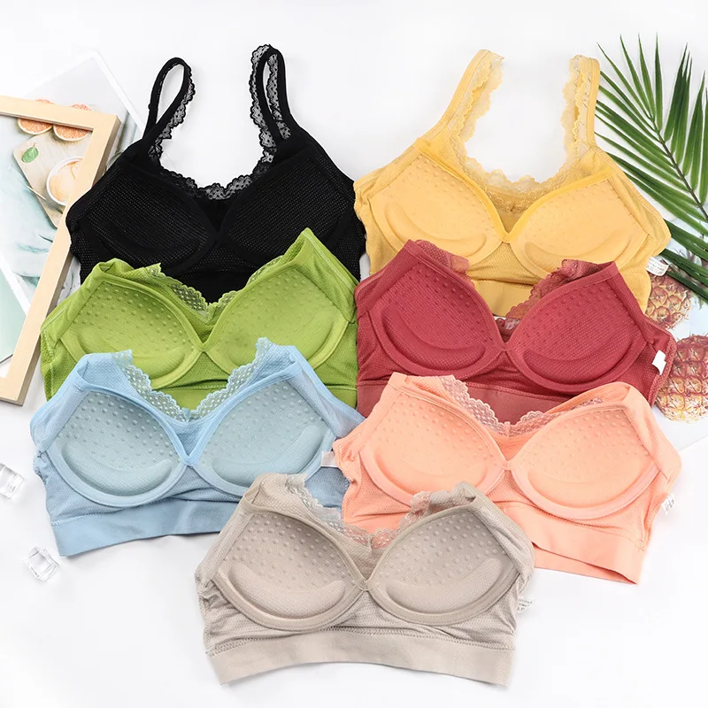 Новая бесшовная кружевная кофта-топ с фиксированной чашкой на груди красивая