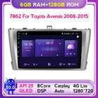 Автомагнитола 6G + 128G QLED для Toyota Avensis 3 2008-2015, мультимедийный видеоплеер, навигация GPS, Android, 2din, 2 din, dvd