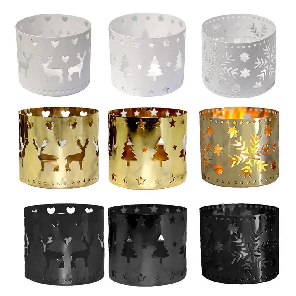 

1PC Christmas Series Straight Hollow Iron Candle Holder Hollow Snowflake Tree Deer Home Party Festive Handicraft Decoration