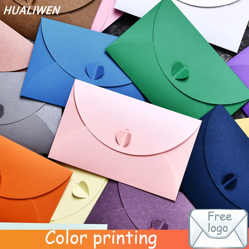 

10pcs/lot 10.5 * 7CM Color Heart Button Kraft Paper Envelope Simple Love Retro Button Decorative Small Paper Envelope