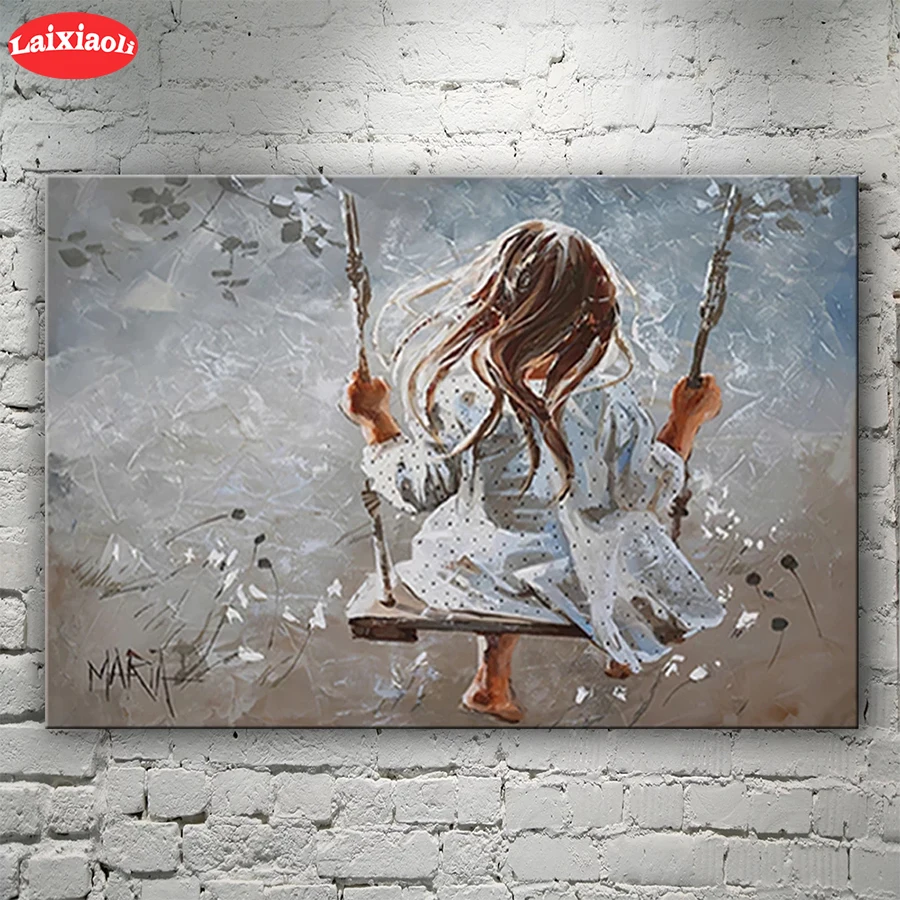 

Полноразмерная Алмазная вышивка, абстрактное искусство, счастливая маленькая девочка на качели, распродажа, подарок, ручная работа, алмазн...