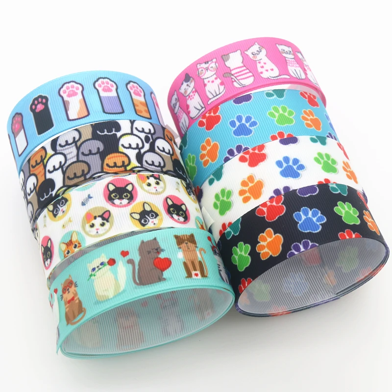 

DHK 7/8'' 5yards Dog Cat Paw Printed Grosgrain Ribbon Accessory Hairbow Headwear Decoration DIY Wholesale OEM E1928
