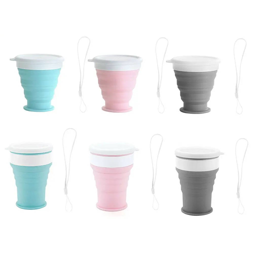 

200/350ml Portable Retractable Silicone Folding Water Cup Collapsible Travel Cup Camping Cup With Lids Expandable Drinking Cup