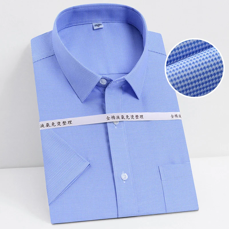 Summer  S~ 8XL men's Dress Shirts Iron-Free Easy Care Short Sleeve Regular Fit Pocket Mens Formal Shirts For Work