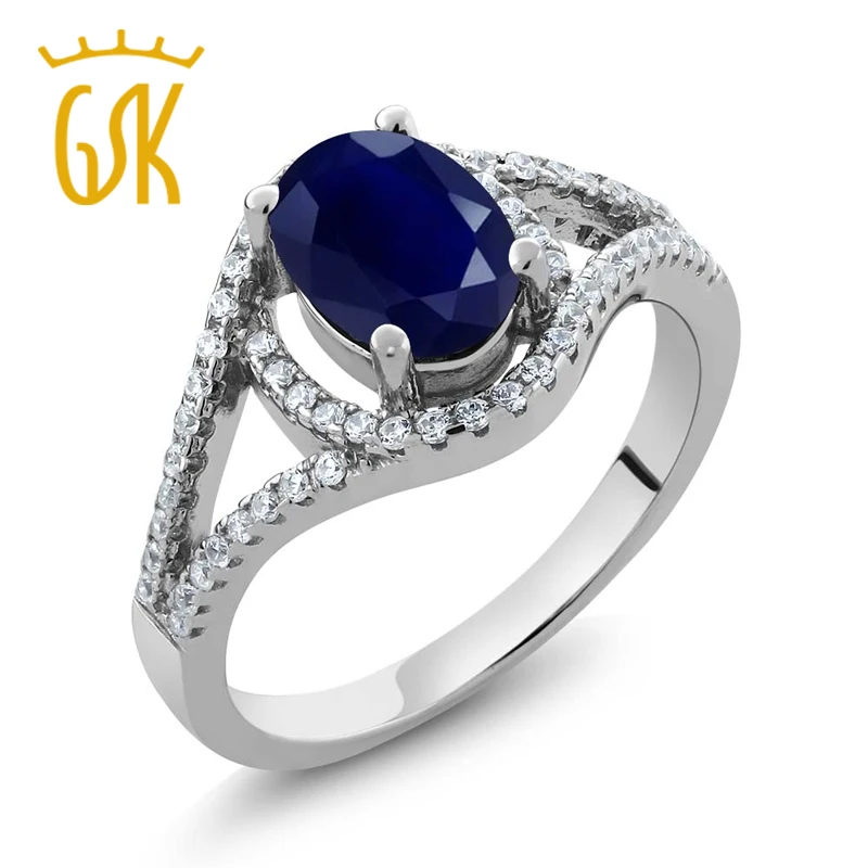 Сапфировое Кольцо GemStoneKing 2 50 карат Овальный натуральный синий сапфир серебро 925