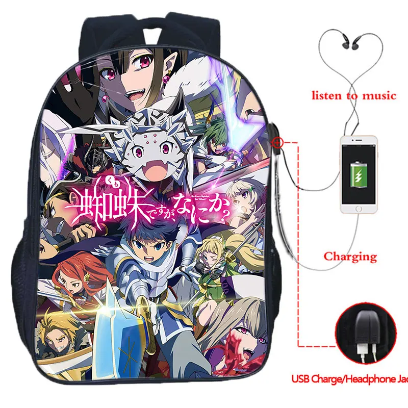 

High quality USB Charging Backpack Anime So I'm a Spider, So What School Bags for Teens Boys Bookbag Travel Rucksack Students