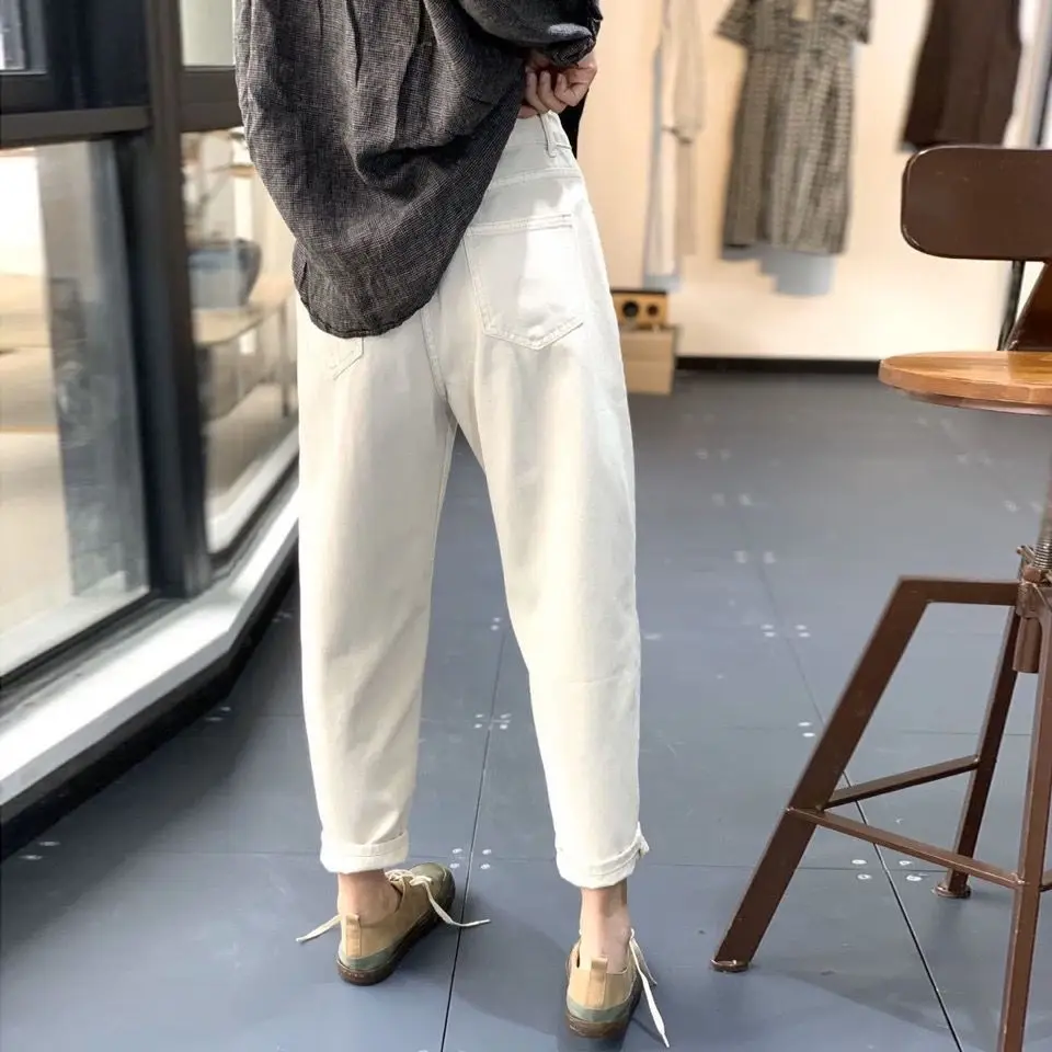 Женские джинсовые брюки с высокой талией повседневные свободные шаровары из