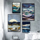 Скандинавский абстрактный океанический пейзаж, художественный плакат, горы, холст, живопись, плакаты и принты, Настенная картина для гостиной, домашний декор