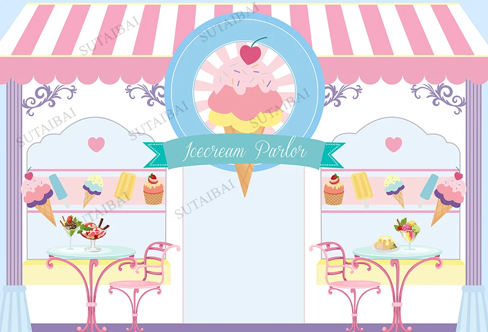 

Summer Ice Cream Sweet Shoppe Backdrop Child Baby Shower Birthday Party Photo Background Photography Backdrop for PhotoBooth