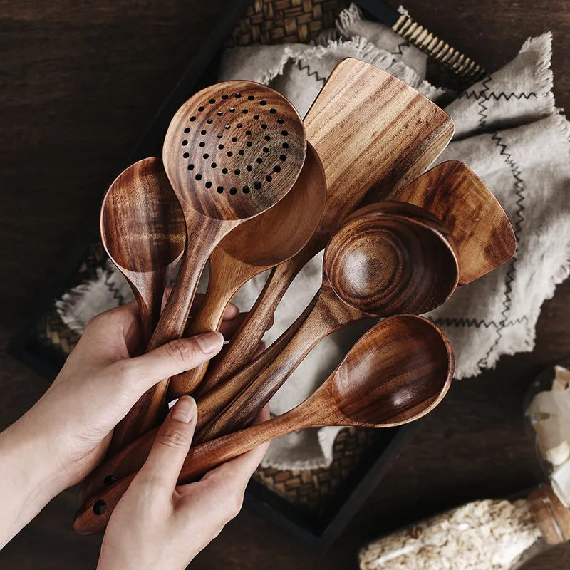 

Solid wood cooking pots set wooden spatula serving soup spoon japanese kitchen utensils accessories set nonstick cookware set