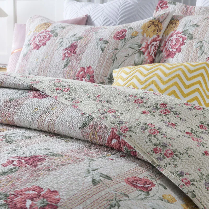 Economici Trapunta In Cotone CHAUSUB Set 3 Pezzi Copriletto Da Giardino Rosa Sul Copriletto Federa Coperta Estiva Queen Size Per Copriletto Matrimoniale