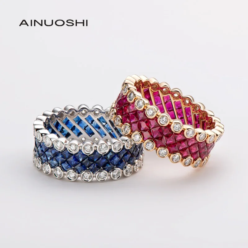 AINUOSHI 18K золото 3.536ct натуральный рубин/3.617ct сапфир бриллиант для помолвки