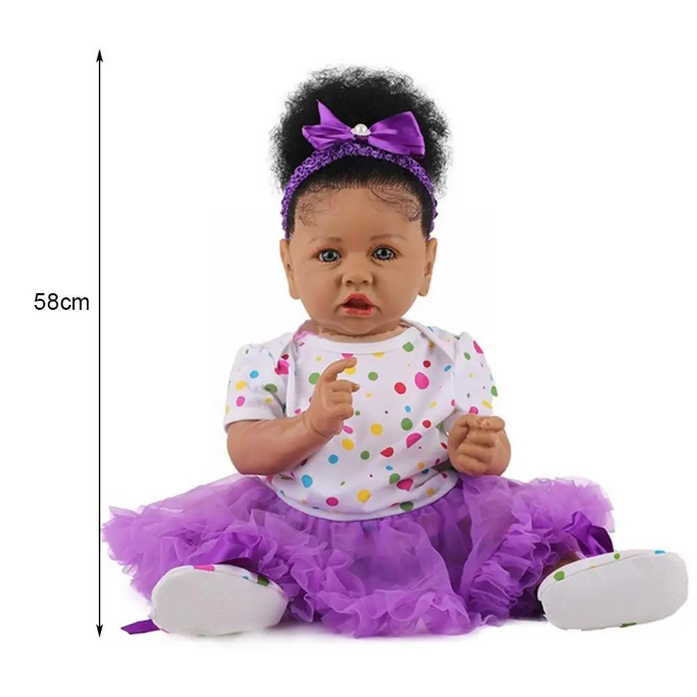 

58cm Reborn Black Doll Handmade Silicone Vinyl Baby Newborn Soft Gift Baby Doll Toy Girl Lifelike D8N9