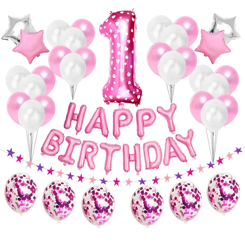 

37pcs 1st 1 2 3 4 5 6 7 8 9 10 18 21st 30 40 50 Years Happy Birthday Number Balloons Set Party Decorations Kids Girl Adult Woman