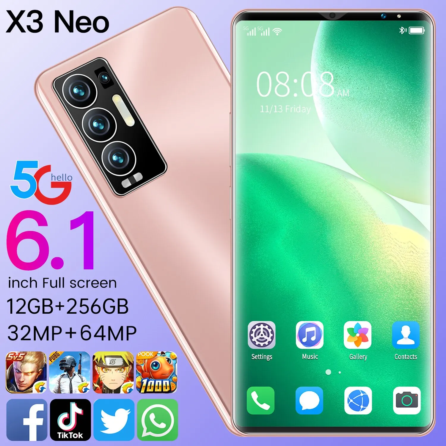 

X3 Neo Smartphone Android 12Gb +128Gb Deca Core 32MP+64MP Fingerprint Face Id 6000mah Smart Phone Andriod 11 Mtk6889+ Cellphone