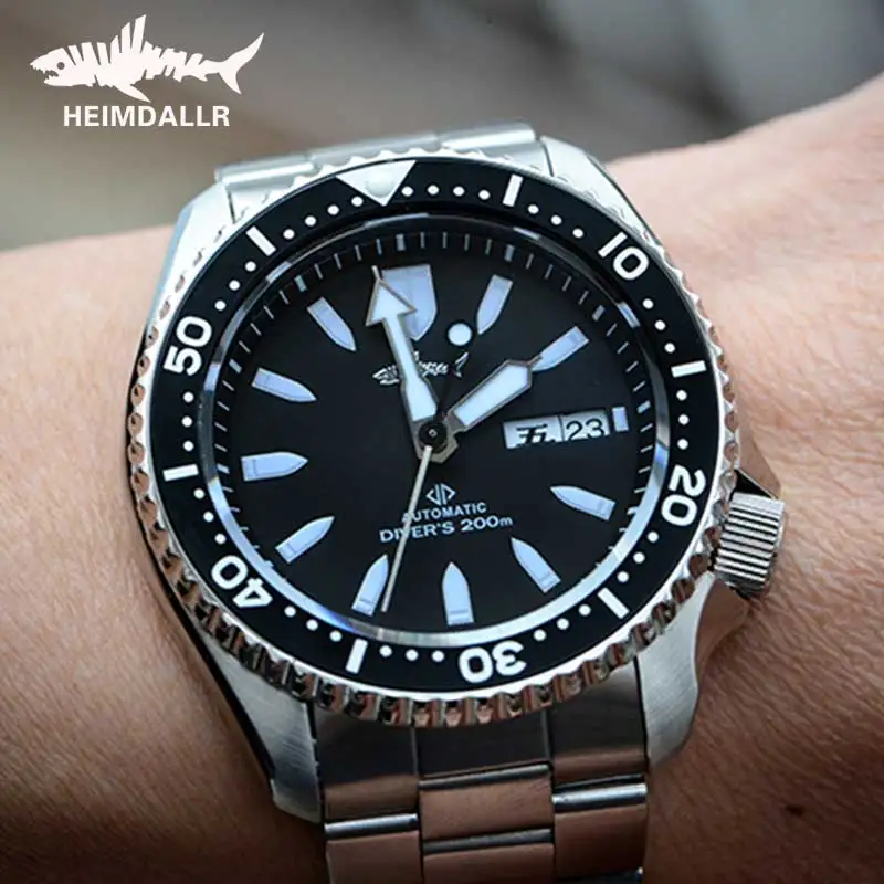 Мужские механические часы Heimdallr SKX007 для дайвинга 42 мм белый циферблат Черная