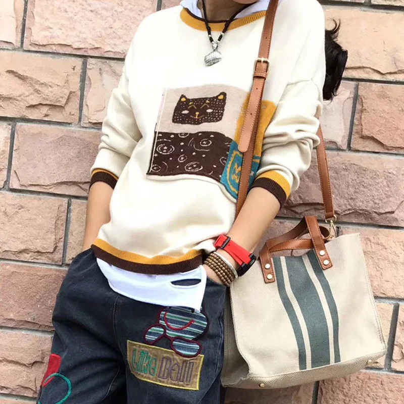 2019 осенне-зимний новый пуловер с круглым вырезом жаккардовый вязаный свитер