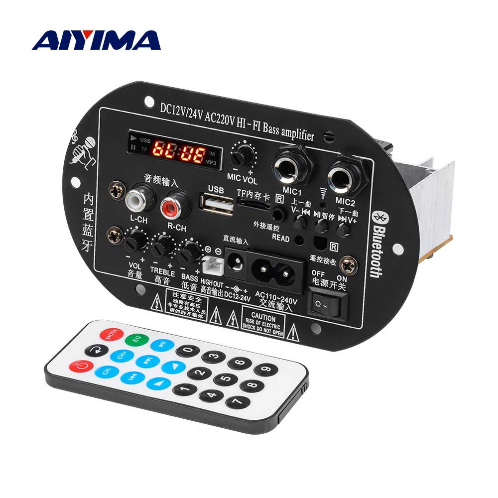 Плата усилителя сабвуфера AIYIMA 150 Вт 12 В 24 220 с поддержкой TF-карт USB FM | Электроника