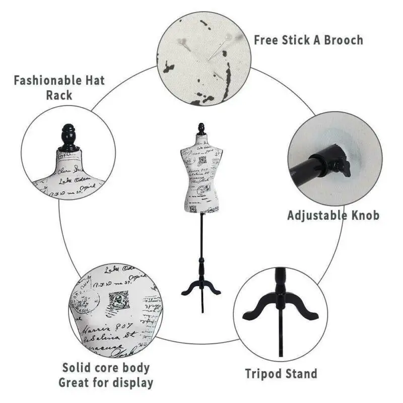 

Female Mannequin Torso Dress Form Display W/ Black Tripod Stand Half-length Lady