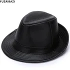 Шляпа мужская из натуральной кожи, элегантная Панама из воловьей кожи, Федора, джазовые шапки, Осень-зима