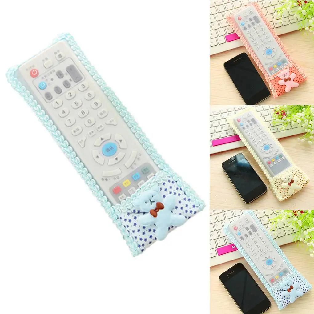 

2 Pieces TV Air Conditioner Remote Controller Small Bear Design Lace Fabric Case Cover Protector S/M/L