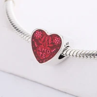 925 sterling silver red enamel heart shaped beaded flower pendant charm bracelet diy jewelry making for original pandora