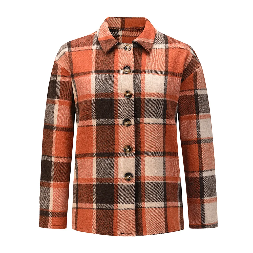 

2021 Fashion Women Plaid Shirt Chic Checked Blouse Long Sleeve Female Casual Print Shirts Thick Blazer Women Jacket