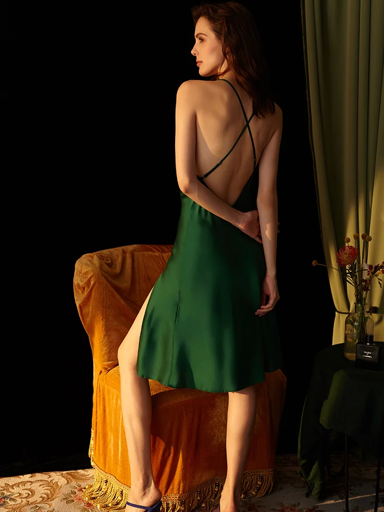 Женская Длинная летняя пикантная ночная рубашка из шелка тутового шелкопряда