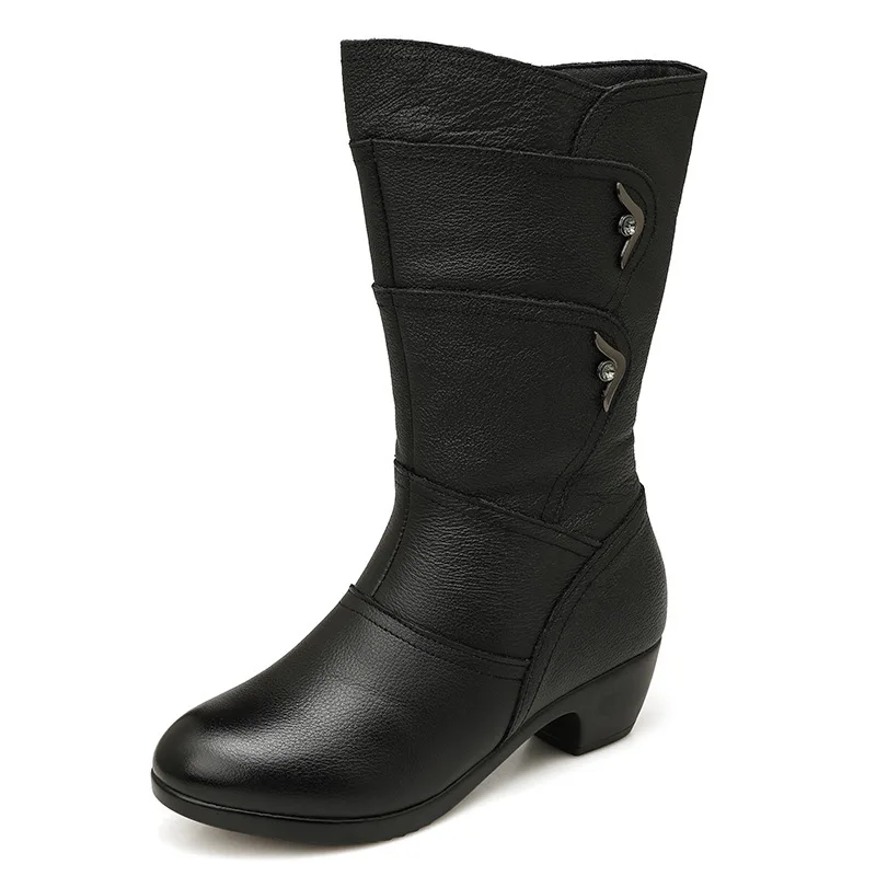 

Autumn and winter 2020 square and boots women's middle and South Korean mom medium boots large 42 women's Boots