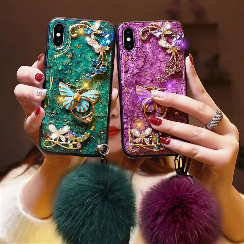 Бабочка стразы чехол для iPhone XS Max 11 Pro 8 кролик волос держатель 7 Plus 6 6s XR X |