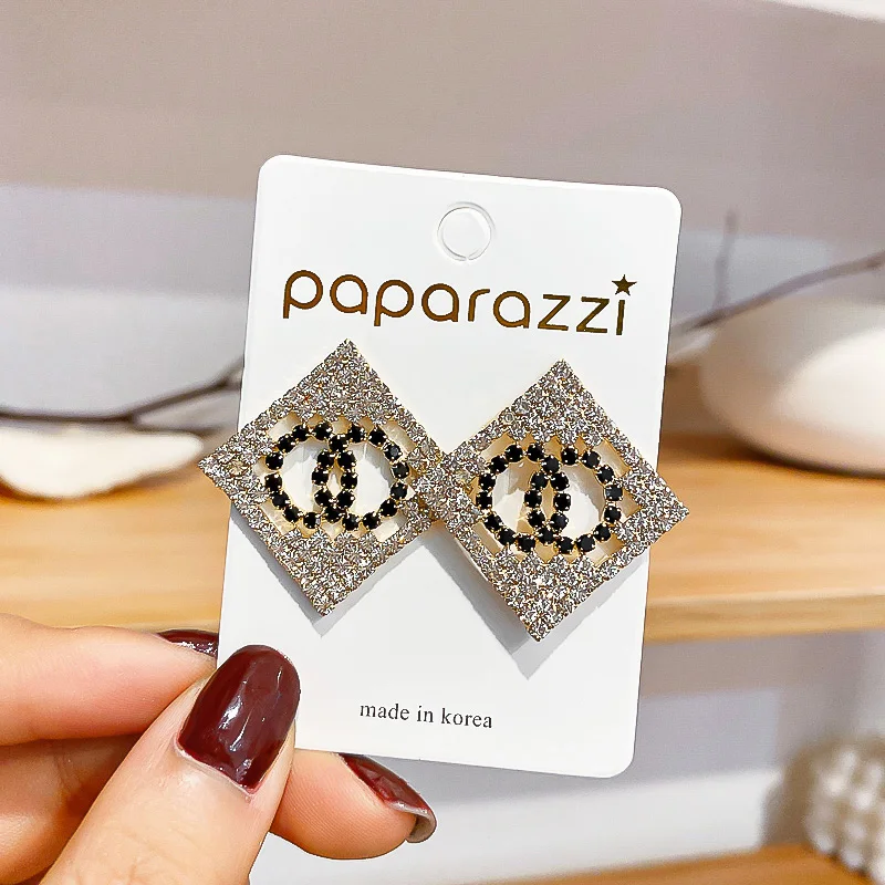 

Эффектные серьги 2020, Черные Квадратные геометрические серьги для женщин, роскошные свадебные серьги Стразы с кристаллами, золотые серьги