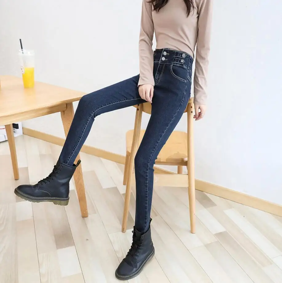

Skinny Jeans Women High Waist Slim Denim Pencil Pants Casual Streetwear Multi Buttons Punk Denim Trousers Female Jeans s185
