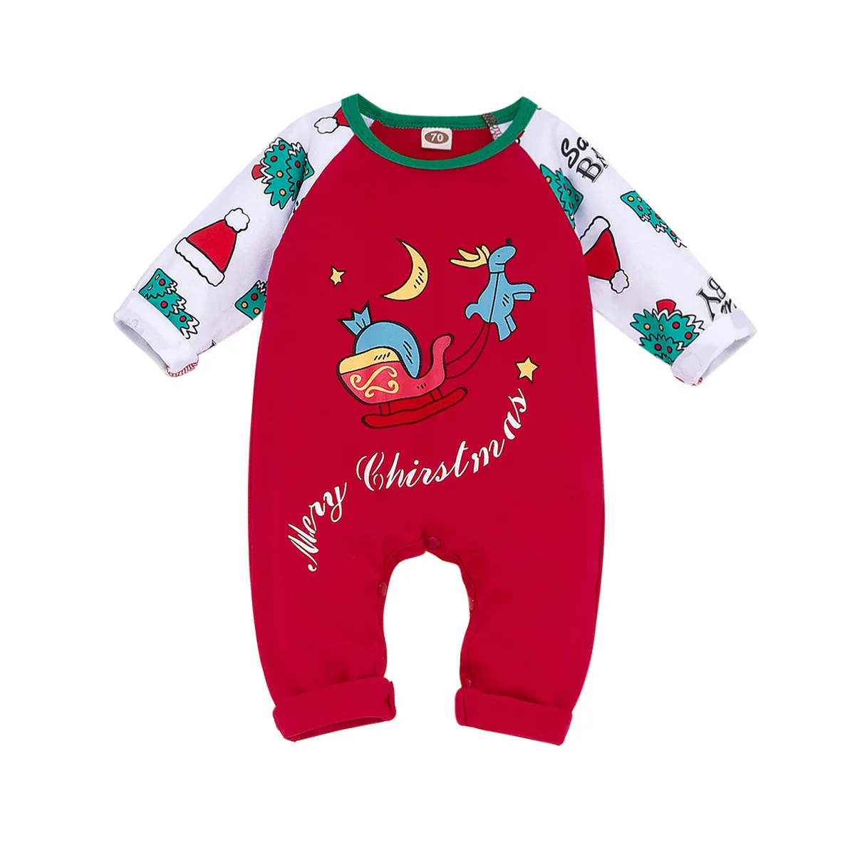 Осенняя Рождественская Одежда для новорожденных девочек и мальчиков цельный
