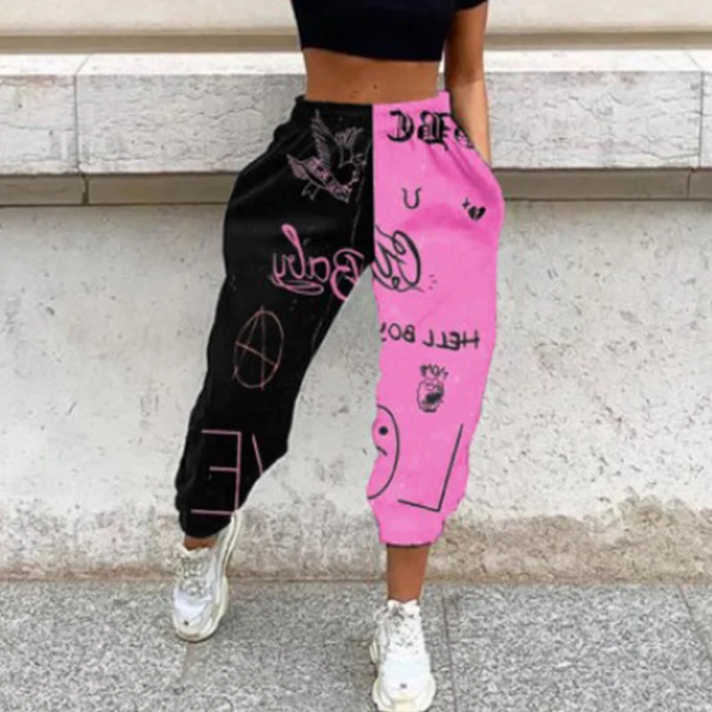 С принтом черепа Хэллоуин джоггеры женские штаны размера плюс 3XL повседневные