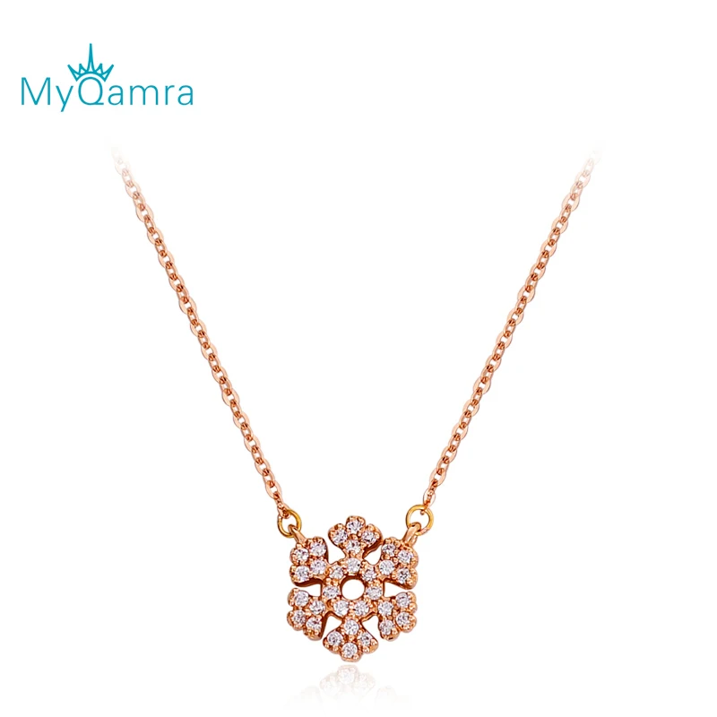 Snowflake Necklace MYQAMRA 18K розовый золотой кулон-Снежинка Женская цепочка золотой кулон подарок на День святого Валентина для девушки - Цвет камня: Snowflake Necklace