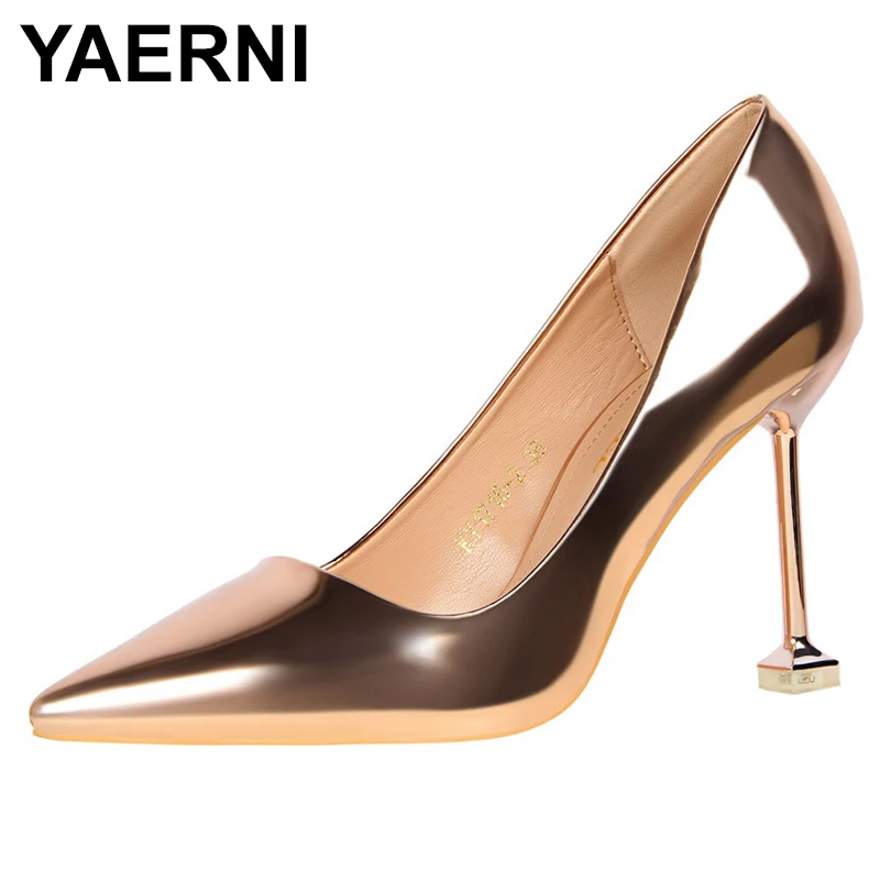

YAERNI Patent Leather Office Shoes Women Sexy Heels Bigtree Shoes New Arrival 2021 Pointed Toe High Heels Pumps Women Shoes Ayak