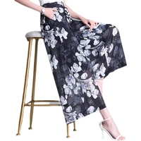 summer high waist casual skirt wide leg pants loose chiffon floral print 4xl loose elastic waist women trousers