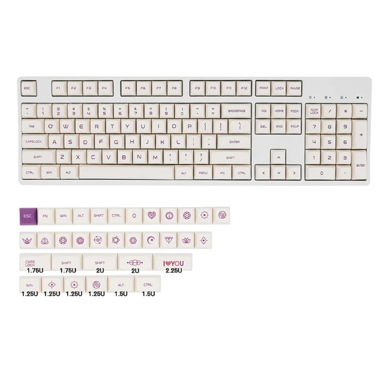 

137 Keys/set XDA Profile Violet on Cream Theme Keycap For Mechanical Keyboard PBT Dye Sublimation Key Caps