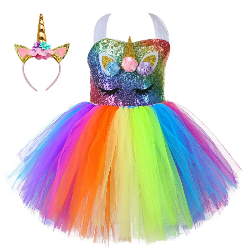 Платье пачка для девочек с блестками платье пони и единорогом топ дня рождения