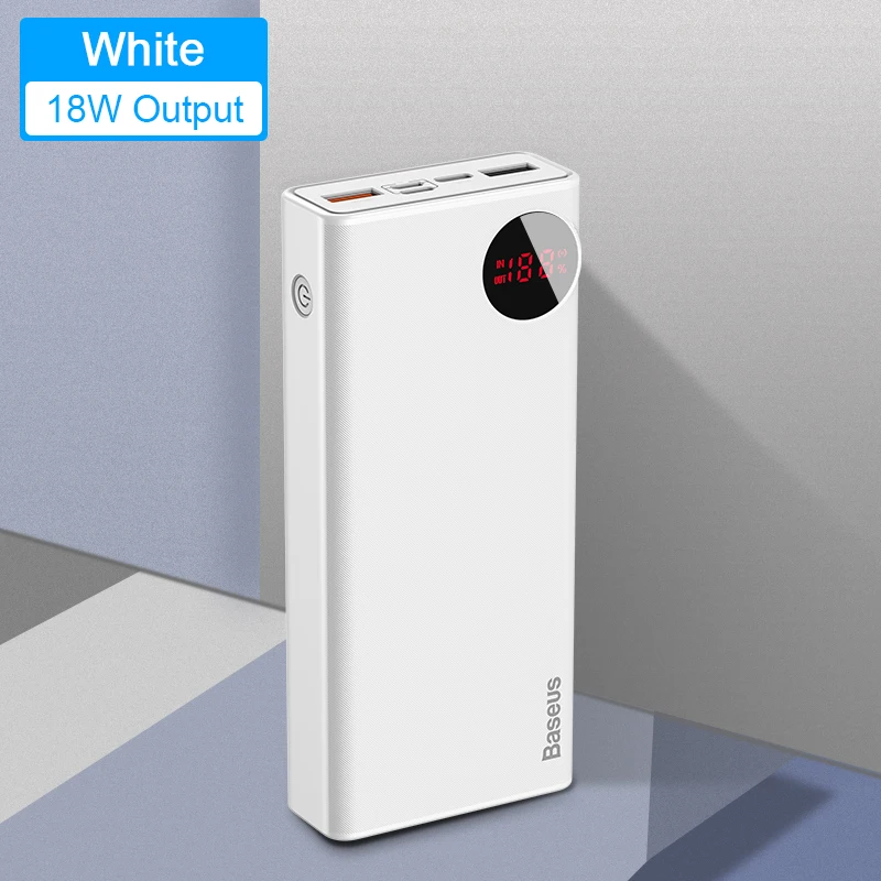 18W White Power Bank Baseus 20000 мАч Внешний аккумулятор USB PD Быстрая зарядка внешний аккумулятор для iPhone 11 Pro Max Xiaomi Quick Charge 4,0 3,0 внешний аккумулятор - Цвет: 18W White Power Bank