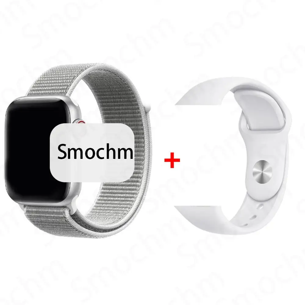 Smochm IWO 8 Plus 1:1 MTK2502C Беспроводное зарядное устройство Bluetooth Смарт часы обновление IWO 9 IWO8 Smartwatch 44 мм серия 4 для Apple Watch - Цвет: SilverNylon White