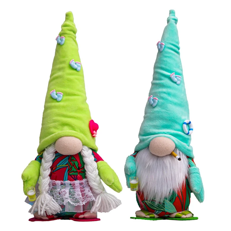 2Pcs Summer Slippers Gnome World Oceans Day Holiday Plush Faceless Doll Dwarf Home Party Festival Gift Desktop Ornaments | Дом и сад