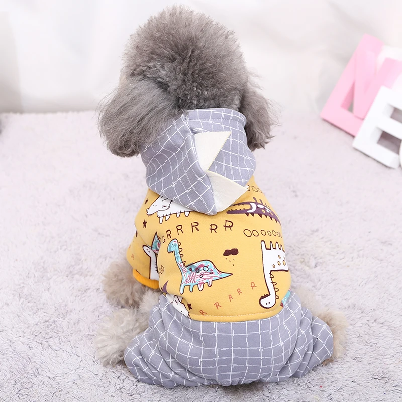 Желтый для маленьких больших собак куртка с капюшоном &quotДинозаврик&quot милый