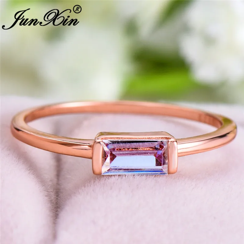 White Ring Boho Женский Кристалл укладки тонкие кольца для женщин 925 серебро розовое золото минималистский Свадебное обручальное кольцо черный красный циркон ювелирные изделия - Цвет основного камня: White Ring