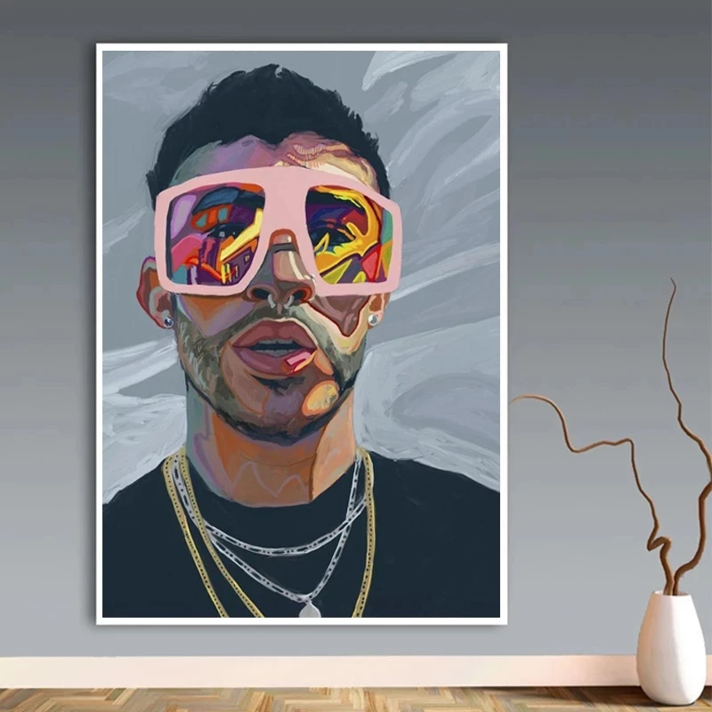 

Rapper Bad Bunny Posters and Prints Bad Bunny Portrait Canvas Painting Hip Hop Wall Artist Home Decoration Painting