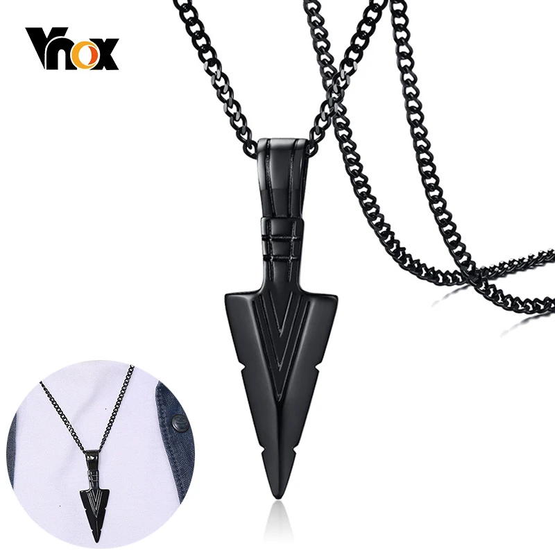 Vnox Mens Cool Vintage Arrow Pendant Necklace Multi-Color Stainless Steel Male Rock Punk Gifts Jewelry