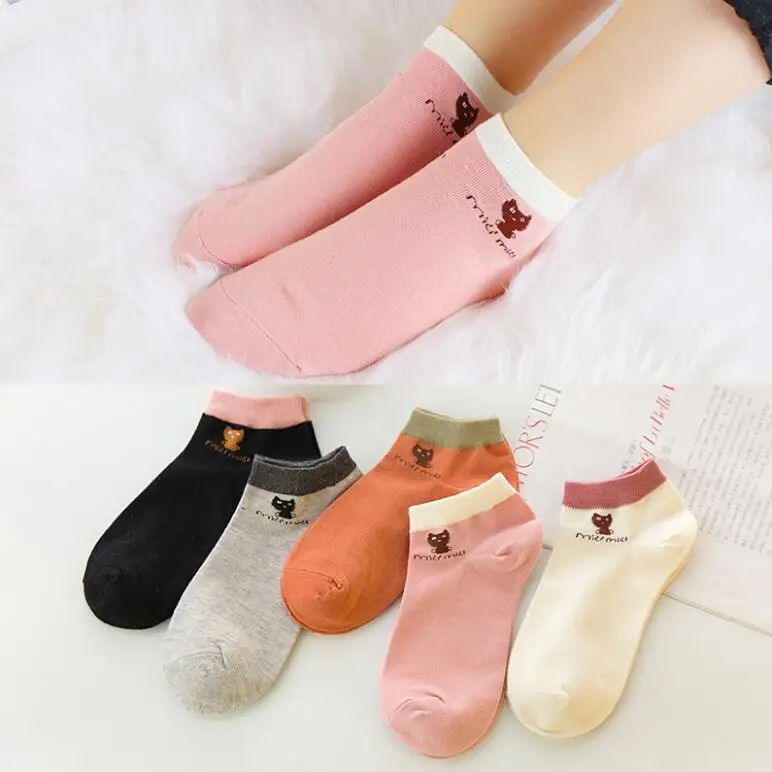 

yishine 5 Colors Cute Cats Printed Girls Casual Ankle Short Fashion Women Socks Cotton Socks 10 Pairs